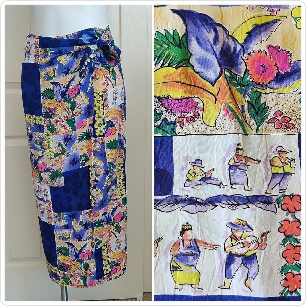 Vintage Jams World tropical Hawaiian side tie wrap skirt sz M